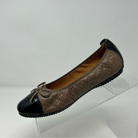 Josef Seibel Pippa Brown Quilted Leather Flats Black Cap Toe Size 37 with Bow - Picture 3 of 13